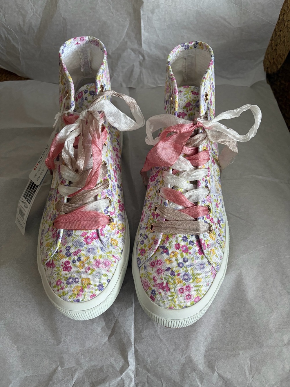 Superga Floral High-Top Sneakers in Pink and Cream